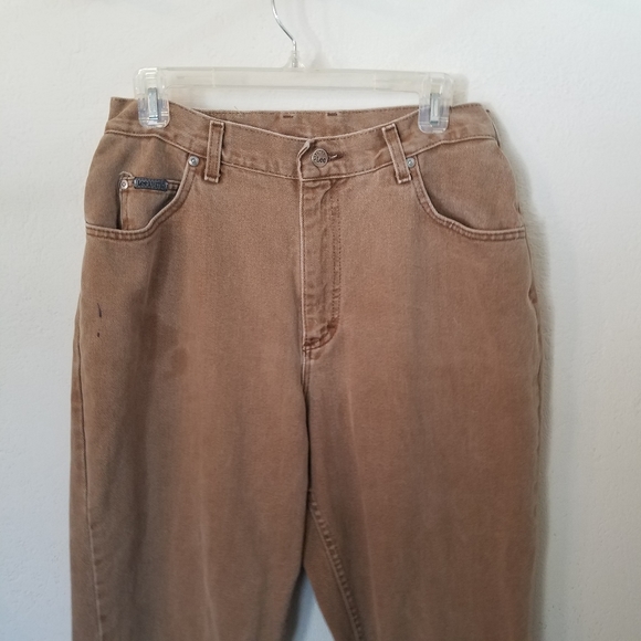 Vintage Lee Riveted Womens Jeans Tapered Leg Highwaisted Sz 14 Khaki Distressed. - Picture 11 of 13